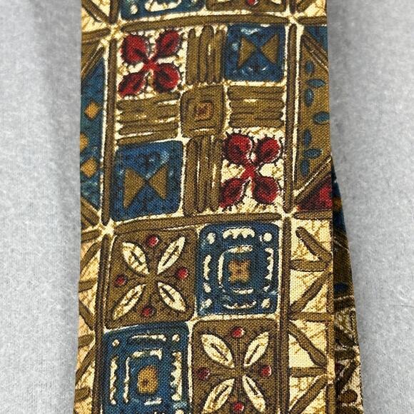 Vintage Ernst Mens Tie Green Geometrical Square End Corporate Academia Necktie - Picture 5 of 7